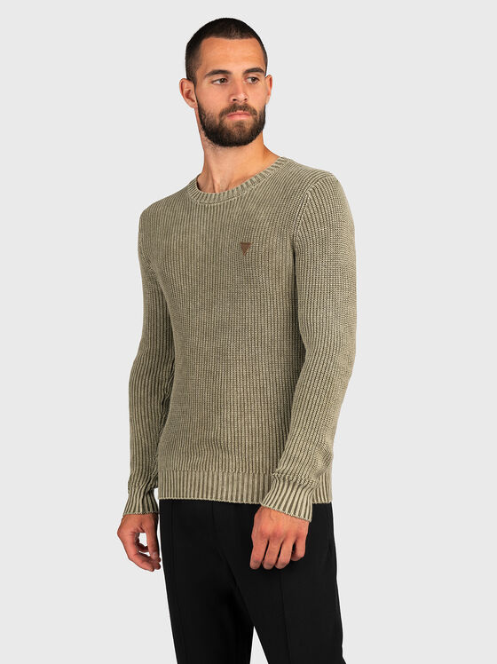 Зелен рипсен пуловер - 1