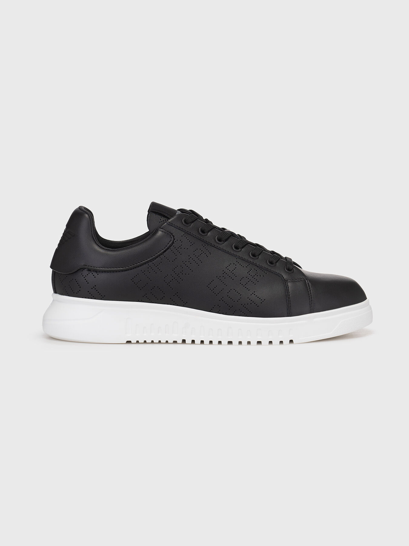 Black leather sneakers with perforated logo brand EMPORIO ARMANI —  Globalbrandsstore.com/en