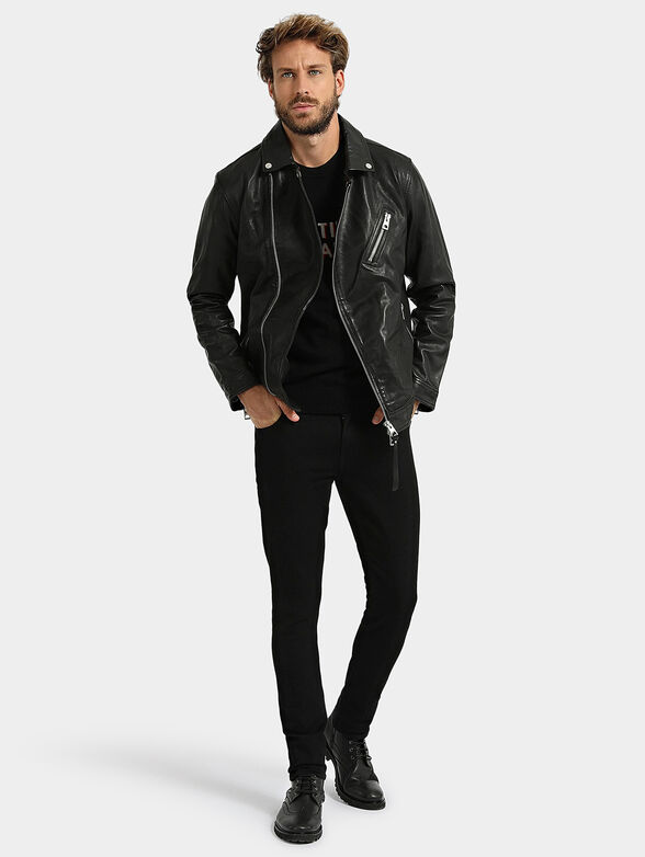 Black leather jacket with metal zips - 2