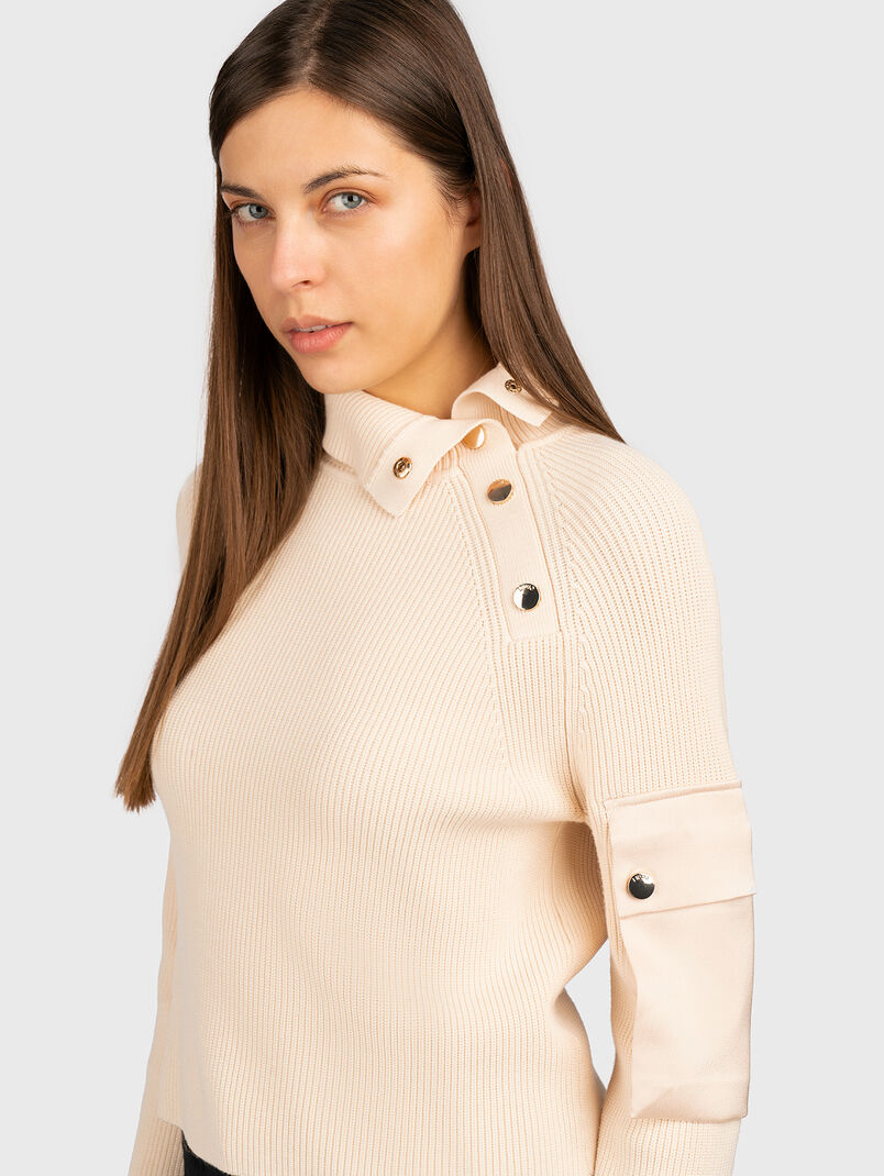 Long sleeve blouse with accent collar with buttons - 3