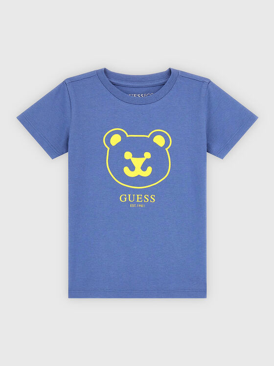 Cotton blue T-shirt with contrast print - 1