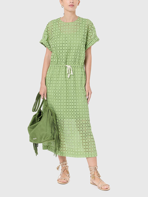 Perforated midi dress in green  - 4