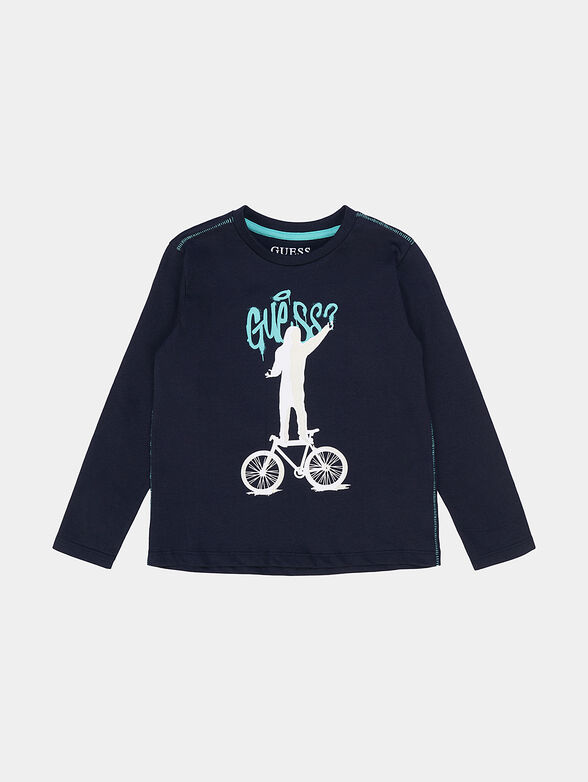 Dark blue blouse with long sleeves and print - 1