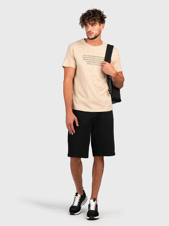 Бежова тениска RICCI с текстура от лен и памук - 2