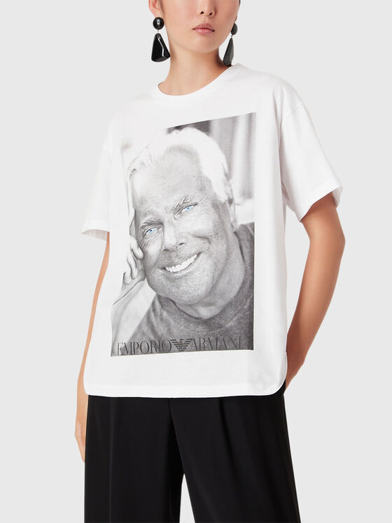 Памучна тениска с акцентен принт - 1