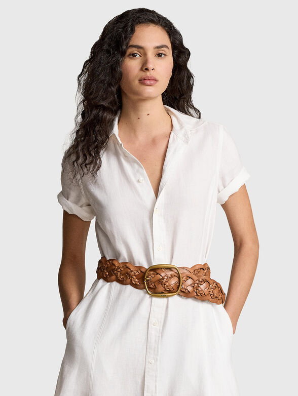 White linen dress with midi length - 4