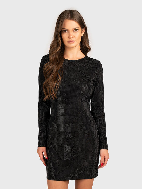 Long sleeved mini dress with rginestones - 1