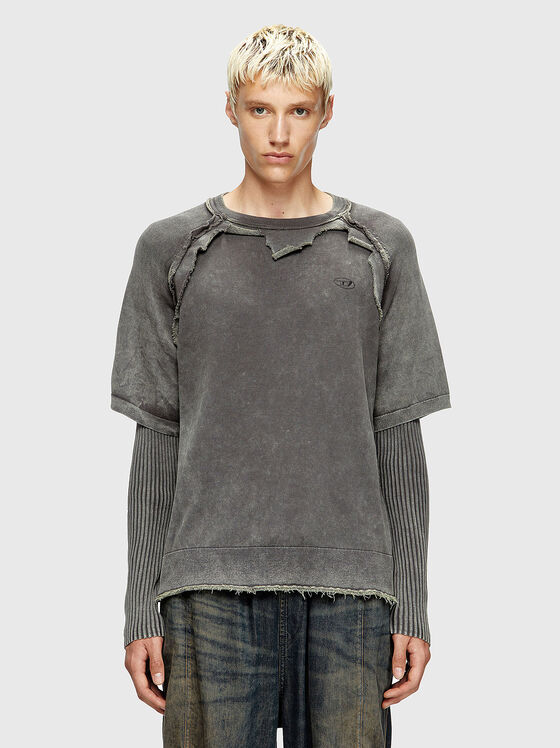 K-PETRO cotton blouse with worn effect and accent sleeves - 1