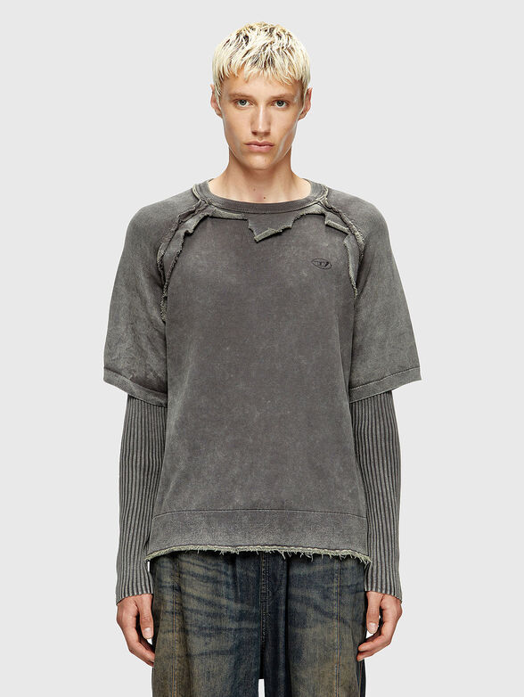 K-PETRO cotton blouse with worn effect and accent sleeves - 1