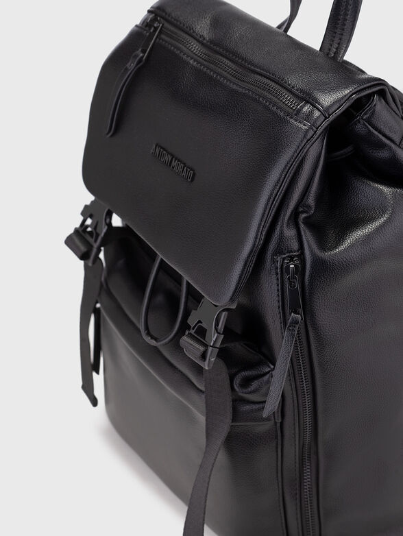 Black faux leather backpack - 4