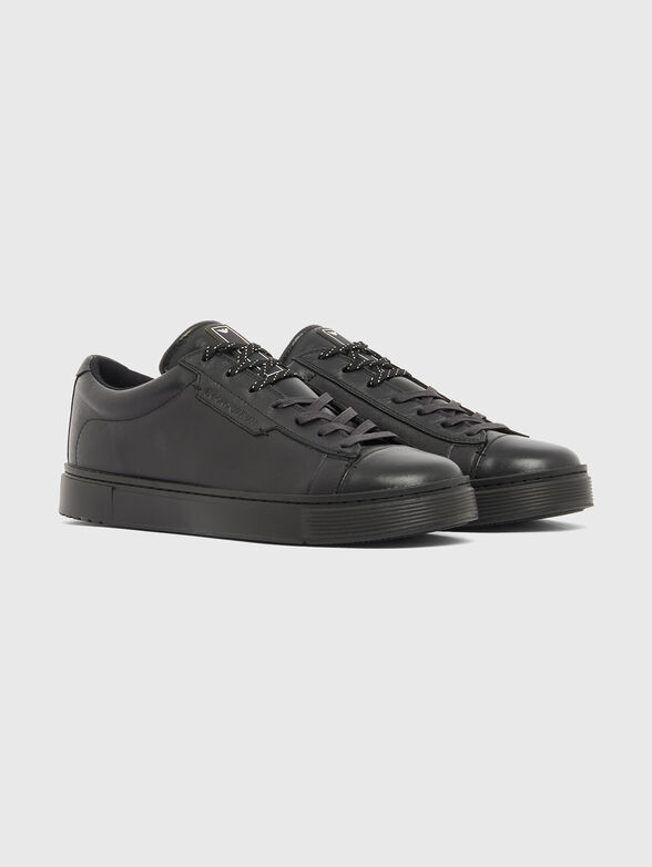 Dark blue leather sneakers - 2