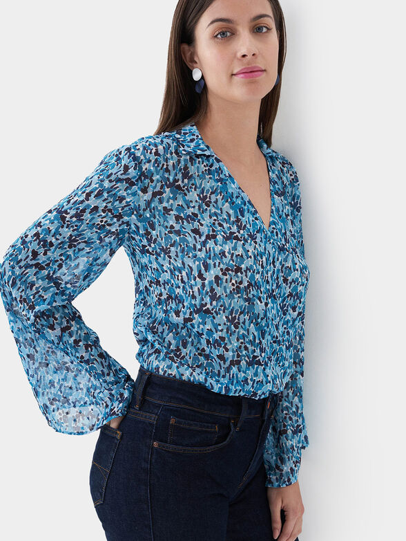 Blouse with long sleeve and blue microprint - 1