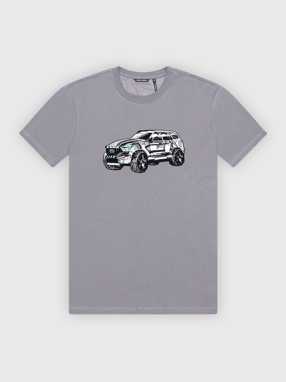 Памучна тениска в сив цвят с принт - 1