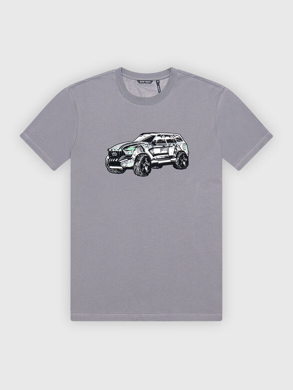 Cotton T-shirt in grey with print - 1