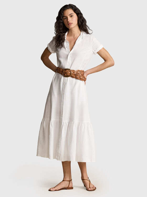 White linen dress with midi length - 1