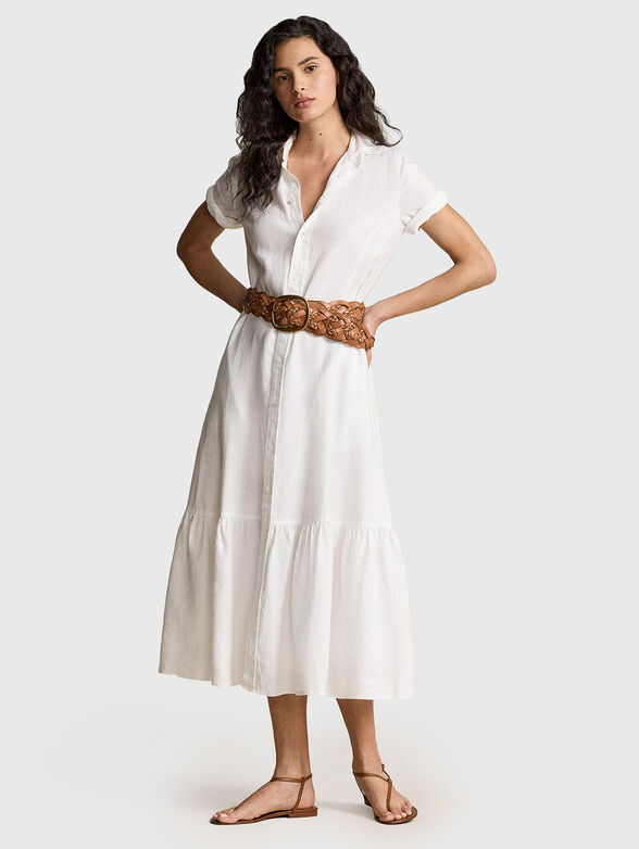 White linen dress with midi length - 1