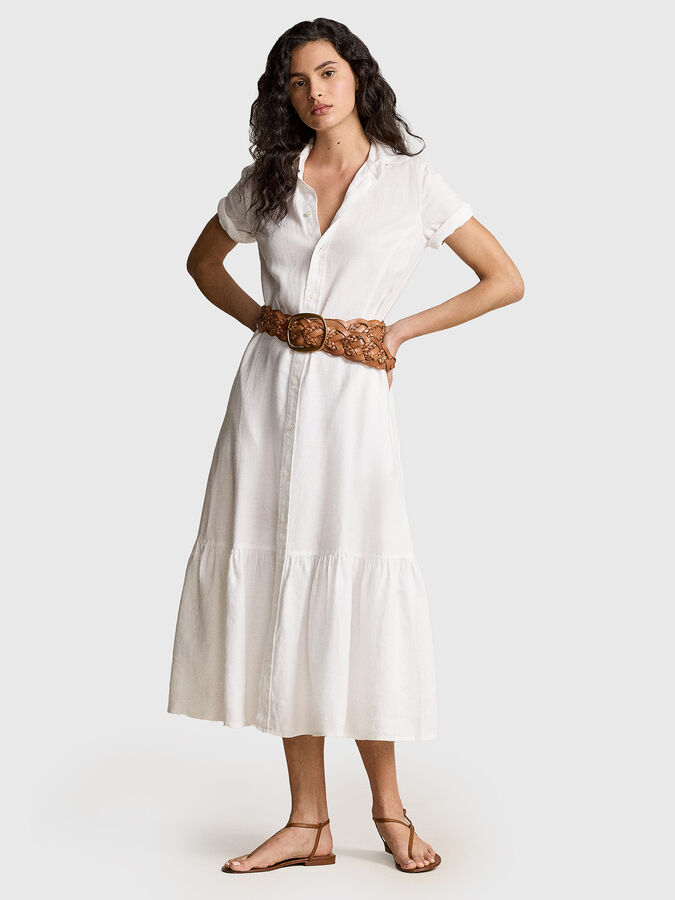 White linen dress with midi length brand POLO RALPH LAUREN   Globalbrandsstore.com/en