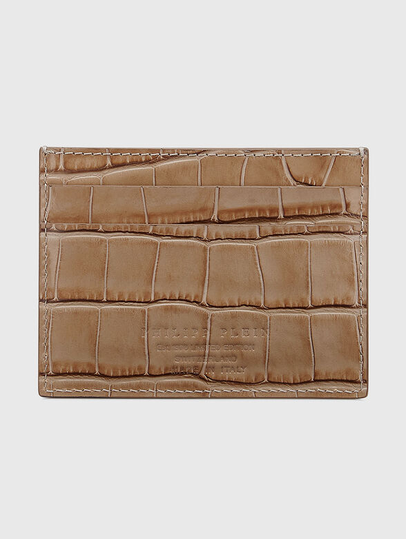 Leather card holder in beige with croco texture - 2