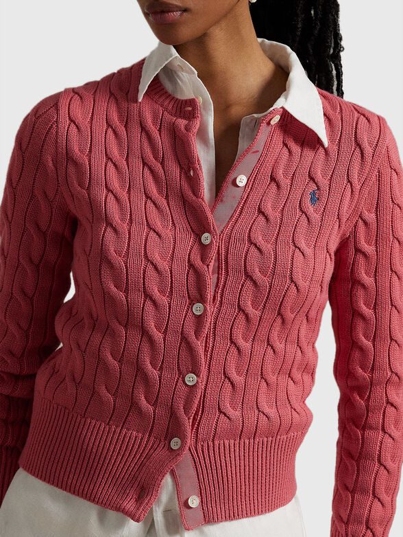 Cable knit cotton crewneck cardigan - 4