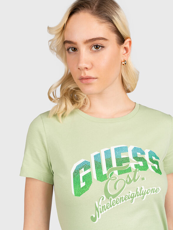 Cotton T-shirt in green with logo accent - 4