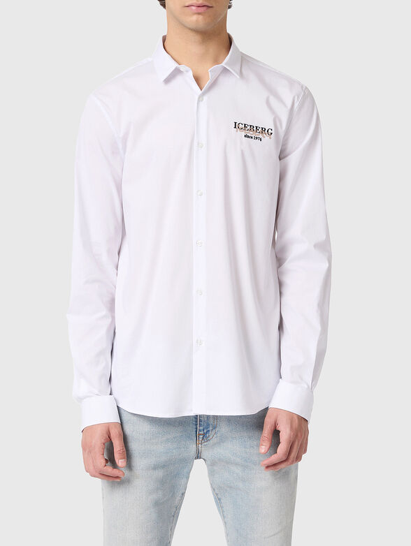 White cotton blend shirt with logo detail - 1