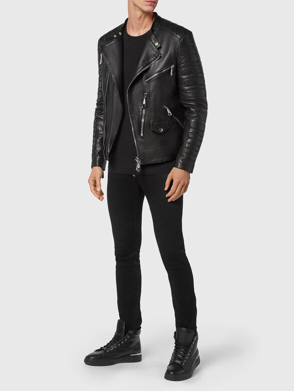 ICONIC P leather biker jacket with logo on the back - 2