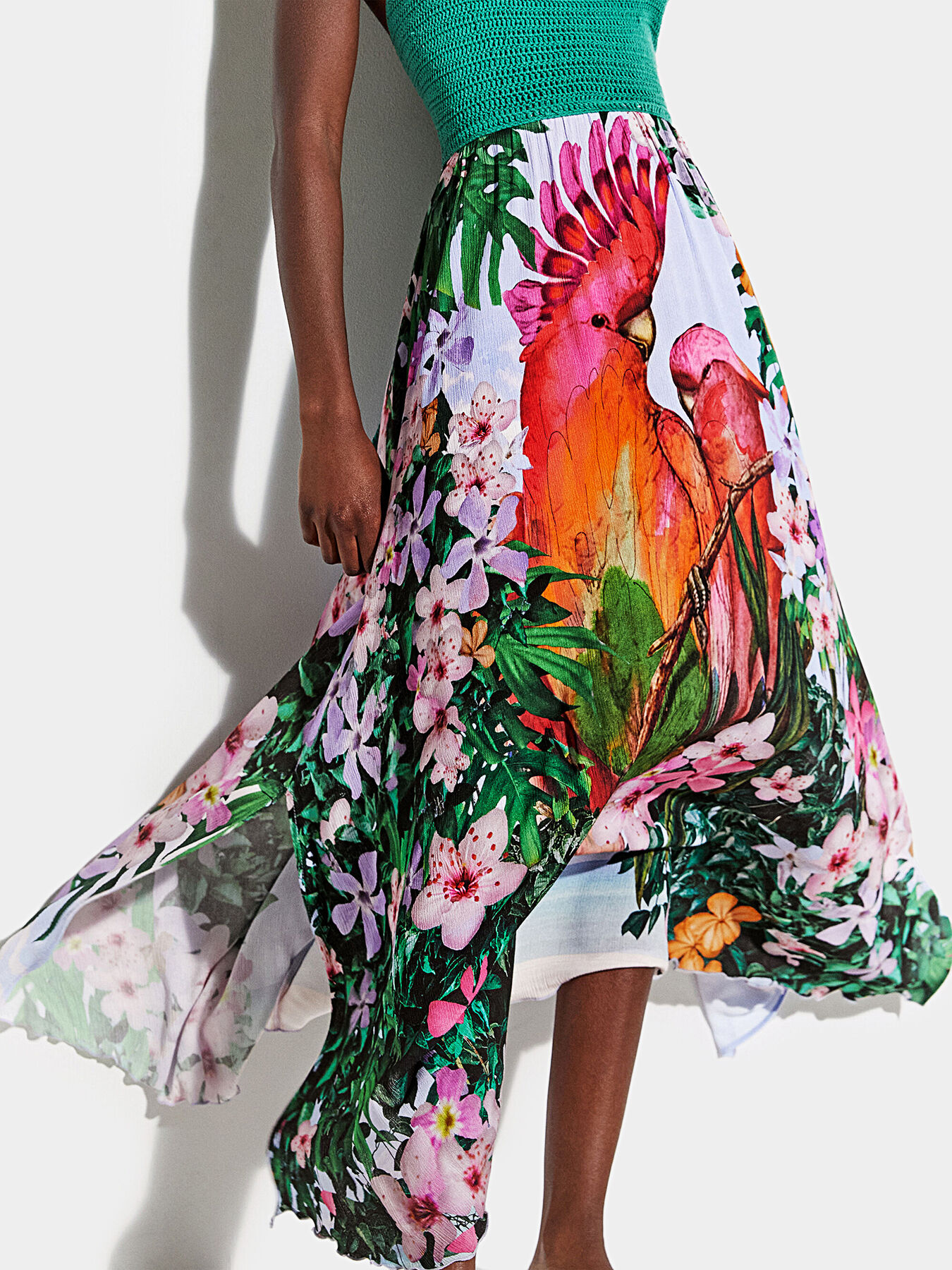 PARROT beach dress with tropical print brand DESIGUAL