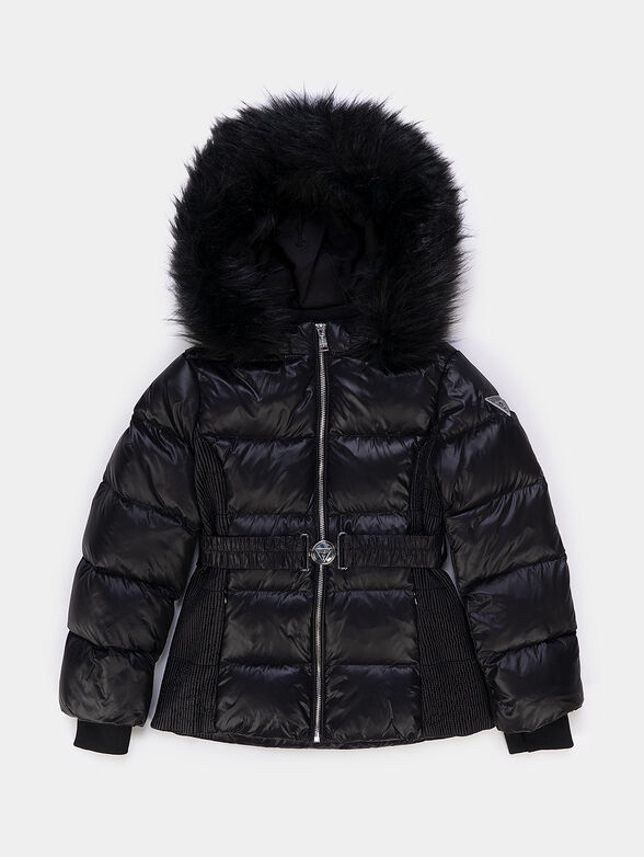 Padded jacket with belt and removable hood - 1