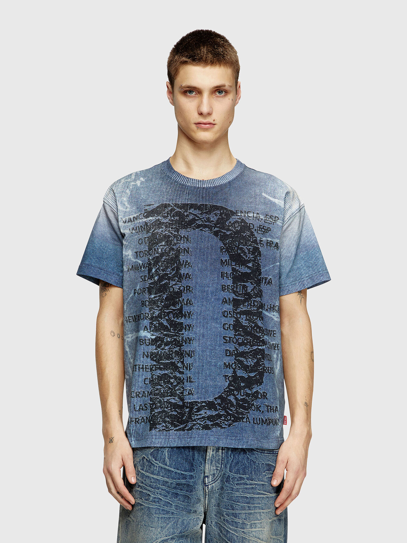 【関税込み】Diesel ブルー T-Norm-R2 Tシャツ T-NORM-R2 cotton T-shirt with print logo brand DIESEL