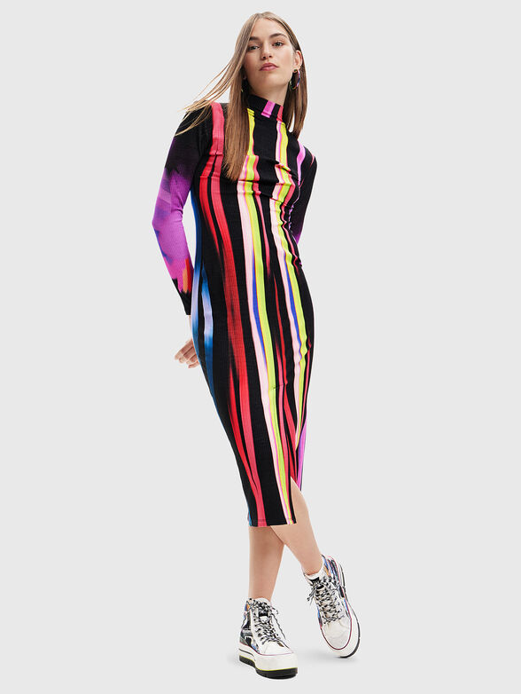 Dress with long sleeves and multicolor print - 1
