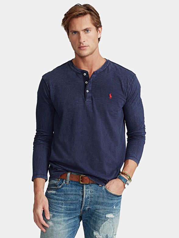 Cotton blouse with oval neckline - 1