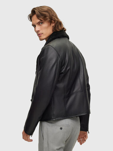 Leather jacket with sheepskin collar  - 4