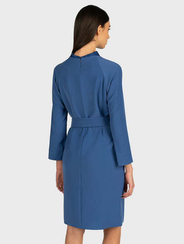 Blue dress with high neck and matching belt - 2
