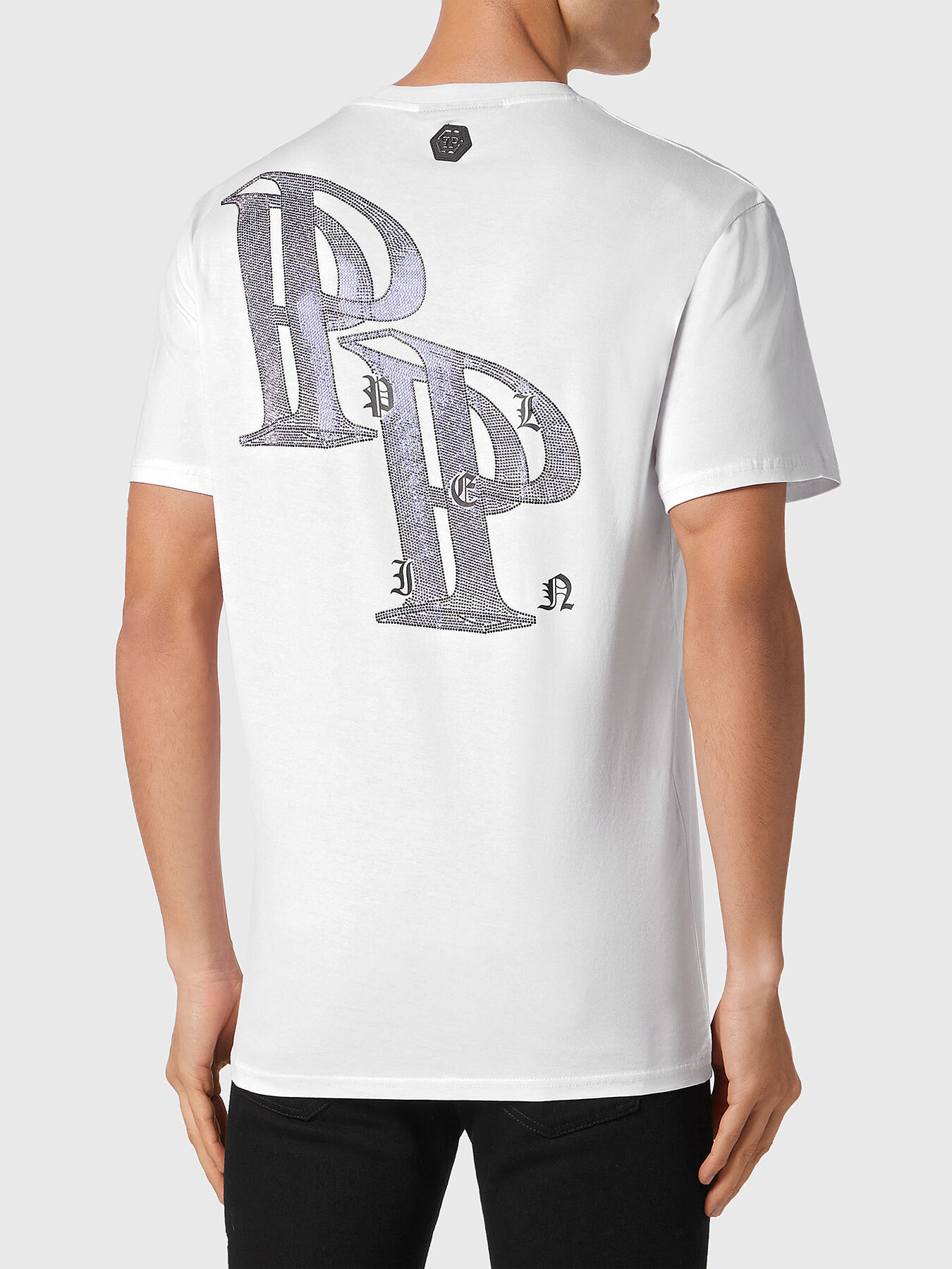 Black T-shirt with logo with rhinestones brand PHILIPP PLEIN