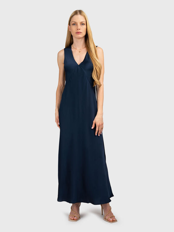 Сатенена миди рокля с V-образно деколте - 1