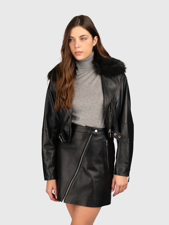 Black leather jacket with removable collar - 1