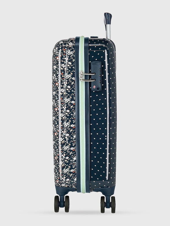 Navy blue suitcase with floral print - 4