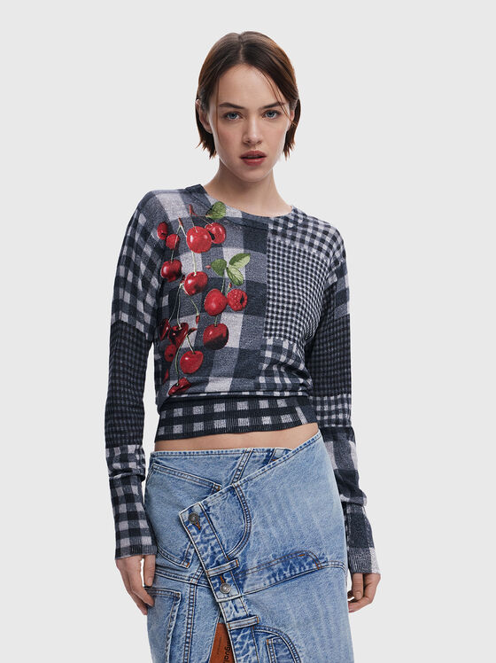 Sweater with oval neckline and print - 1