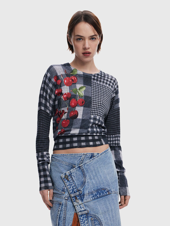 Sweater with oval neckline and print - 1