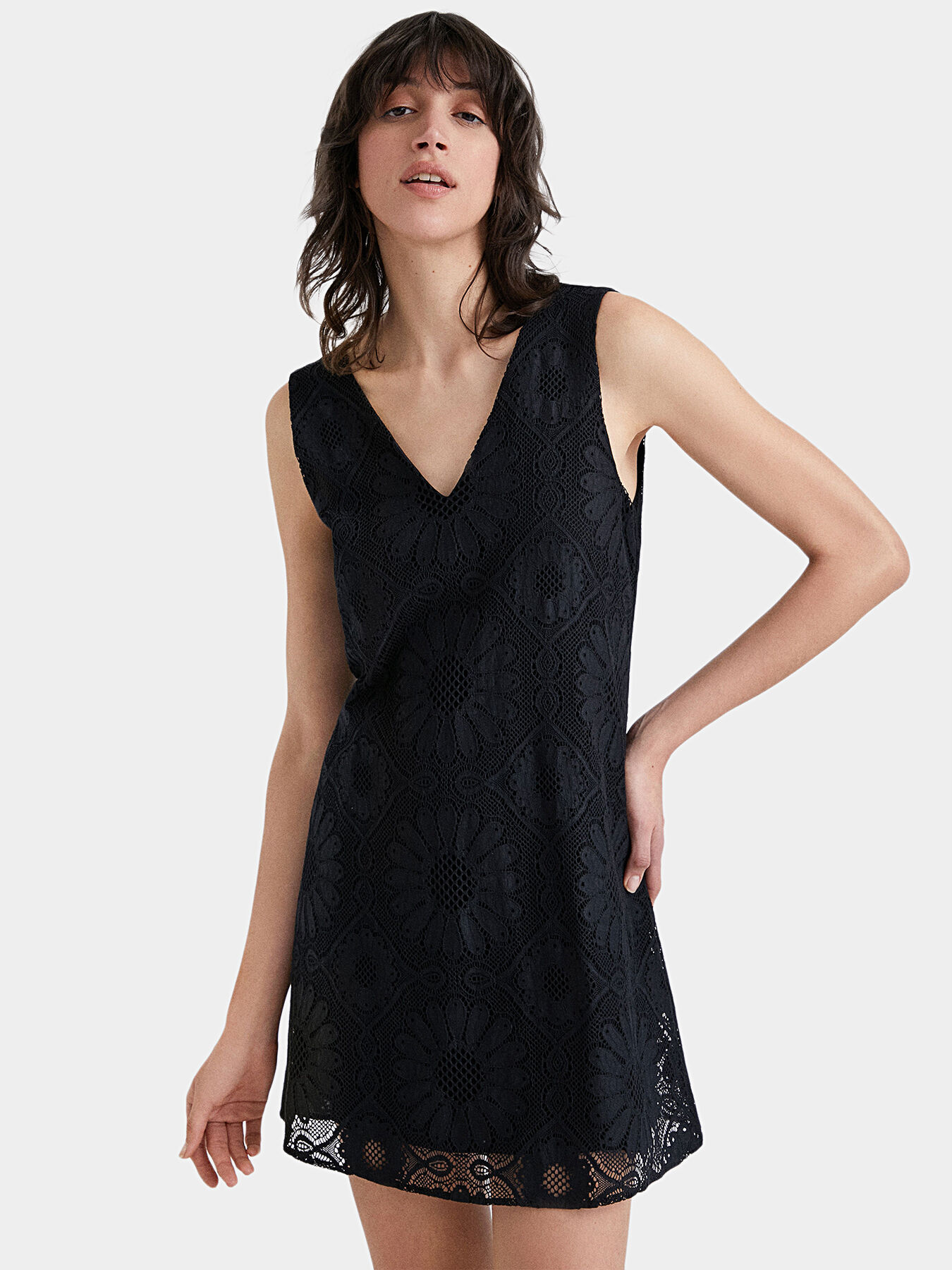 Black lace mini dress brand DESIGUAL Globalbrandsstore en