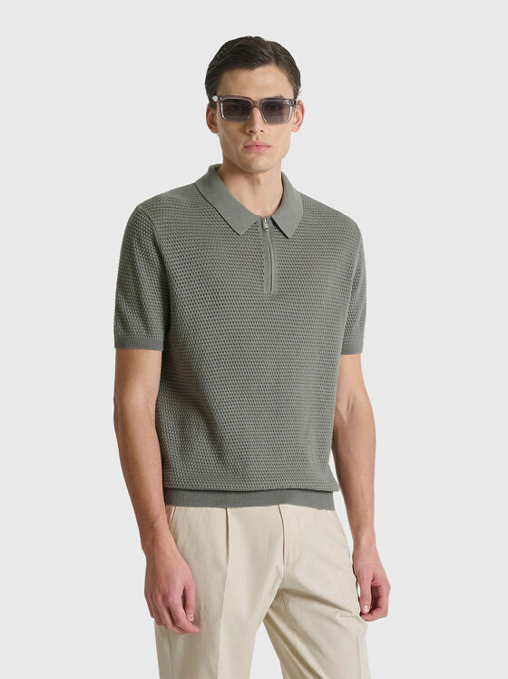 Плетен поло-шърт от памучен бленд  - 1