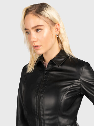 Black eco leather shirt with zipper - 4