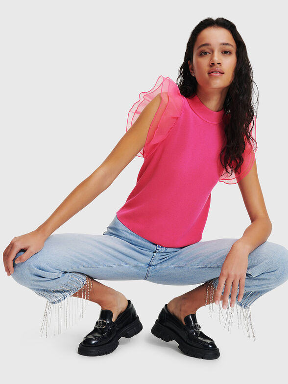 Black top with accent sleeves - 2