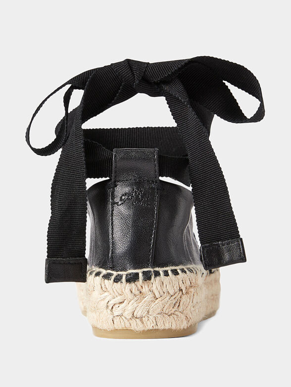 Black leather espadrilles with ankle ties - 3
