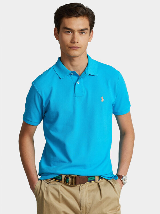 Син поло-шърт с лого бродерия - 1