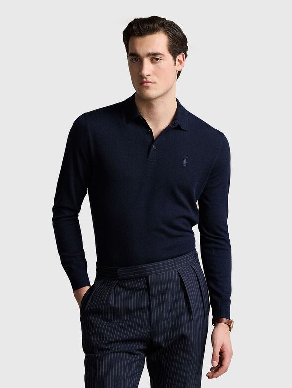 Dark blue polo shirt with long sleeves - 1