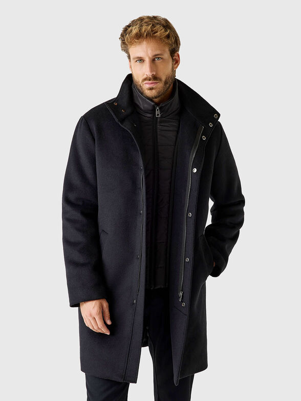 Wool blend coat with high collar - 1