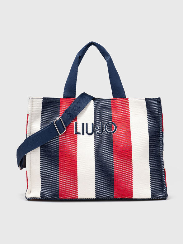 Striped bag with embroidered logo and long handle - 1