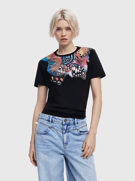 T-shirt with print and rhinestones - 1