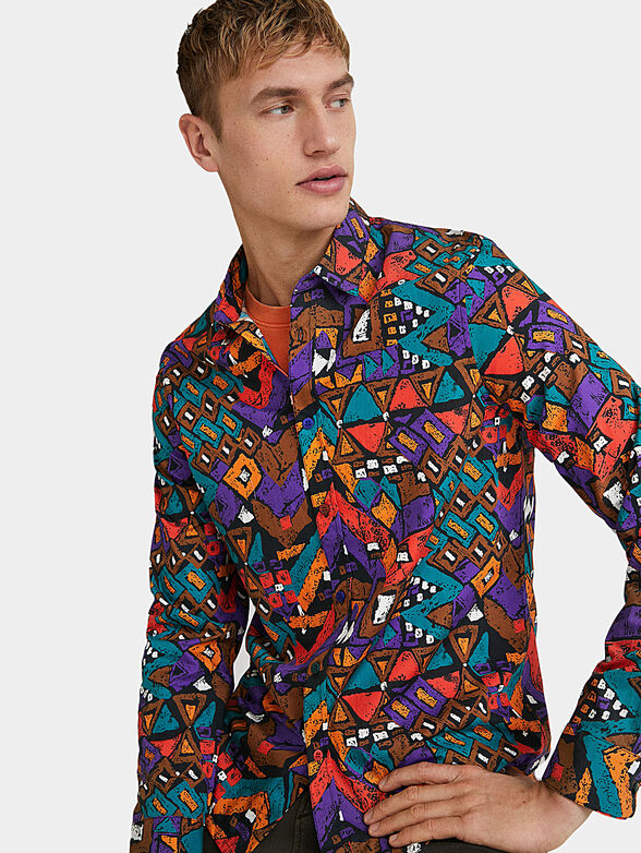 Cotton shirt with multicolor print - 4